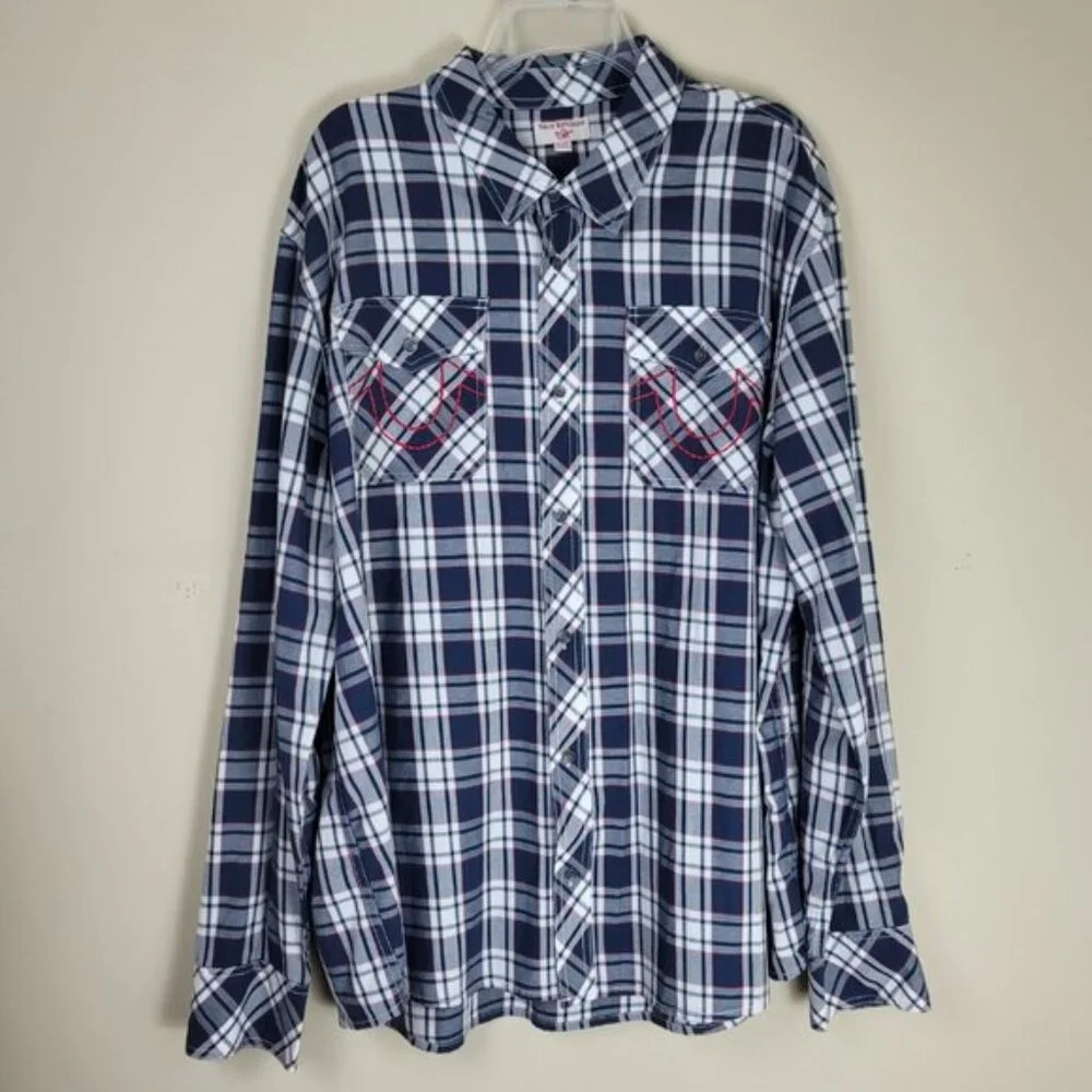 True Religion Shirt Mens 3XL Button Down Plaid Western